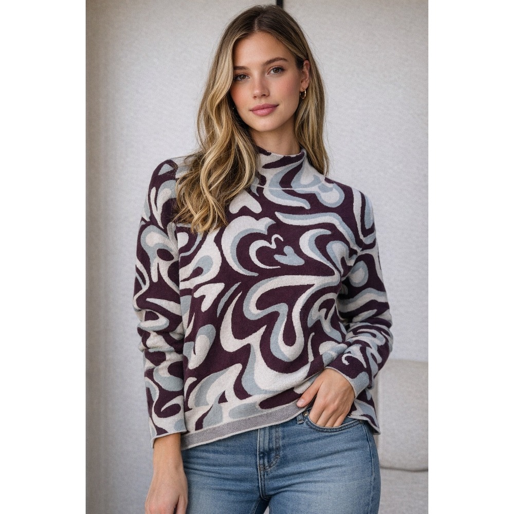 Anthropologie Maeve Sweater Womens Medium Abstract Print Mock Neck Knit Pullover